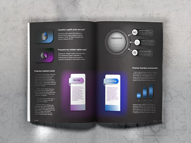 magazine open with a two page stock market article.