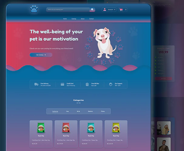 Printscreen of the front page of a pet store website.