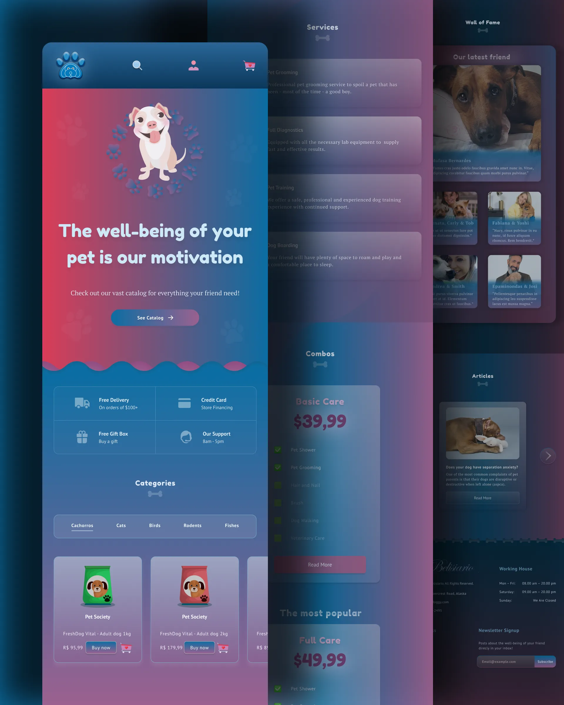 Mobile version of the front page of a pet store website.