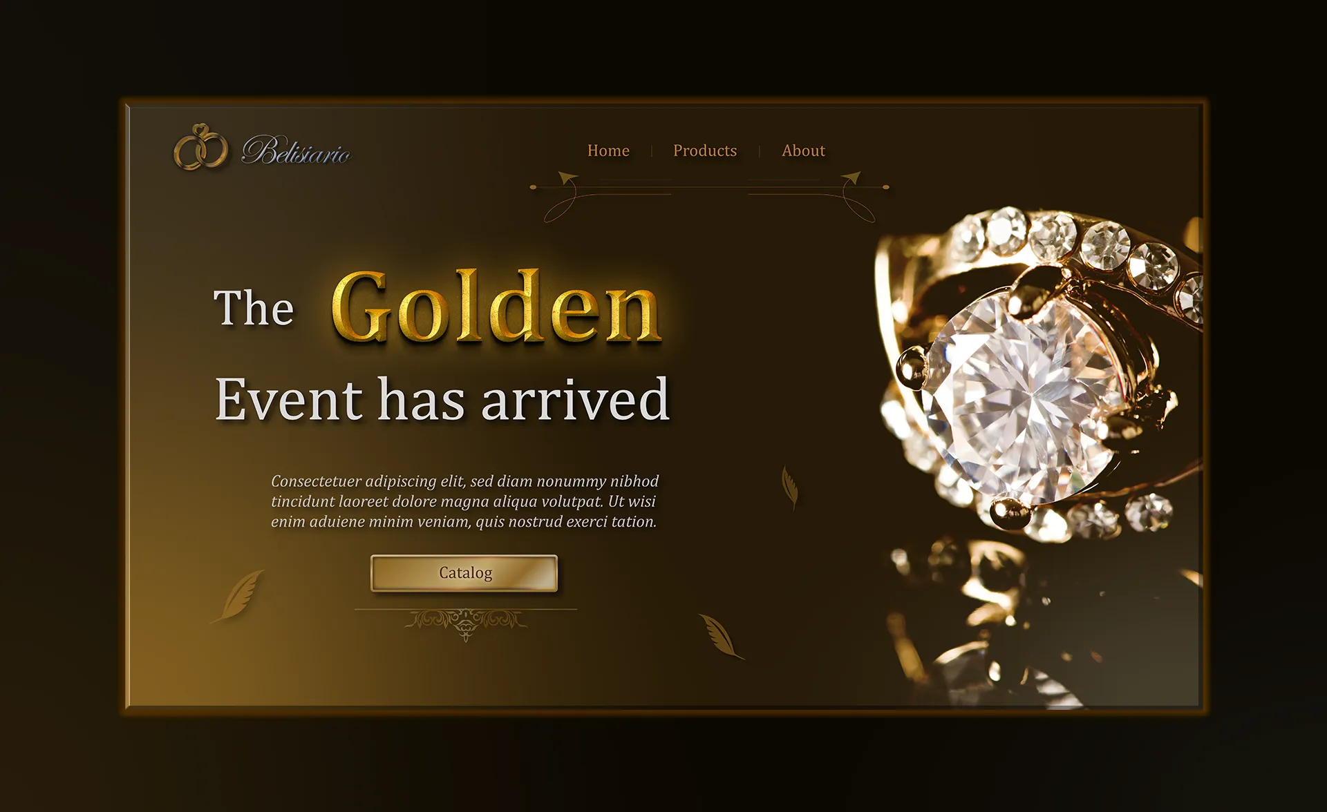 The first section of the homepage of a jewelry company website.