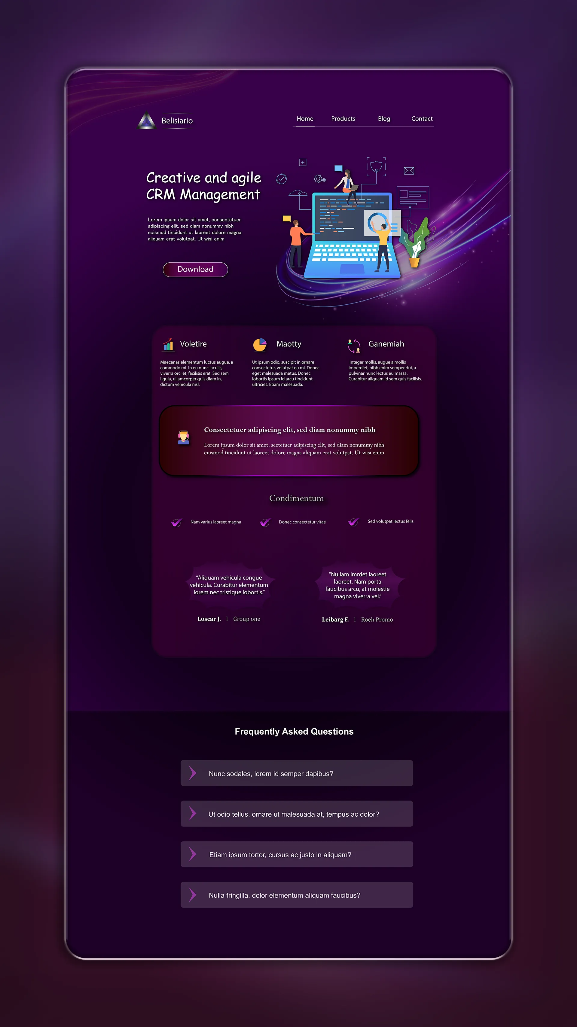 Front page of a website of a CRM Software company.