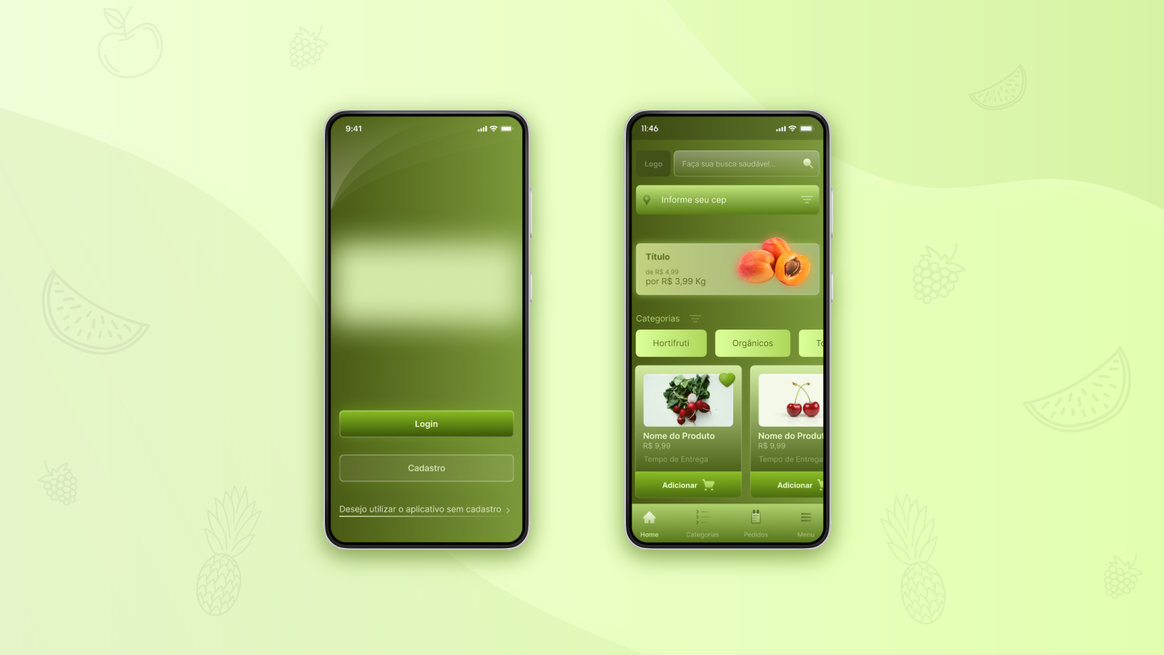 Print de um app de hortifruti com observação escrita.