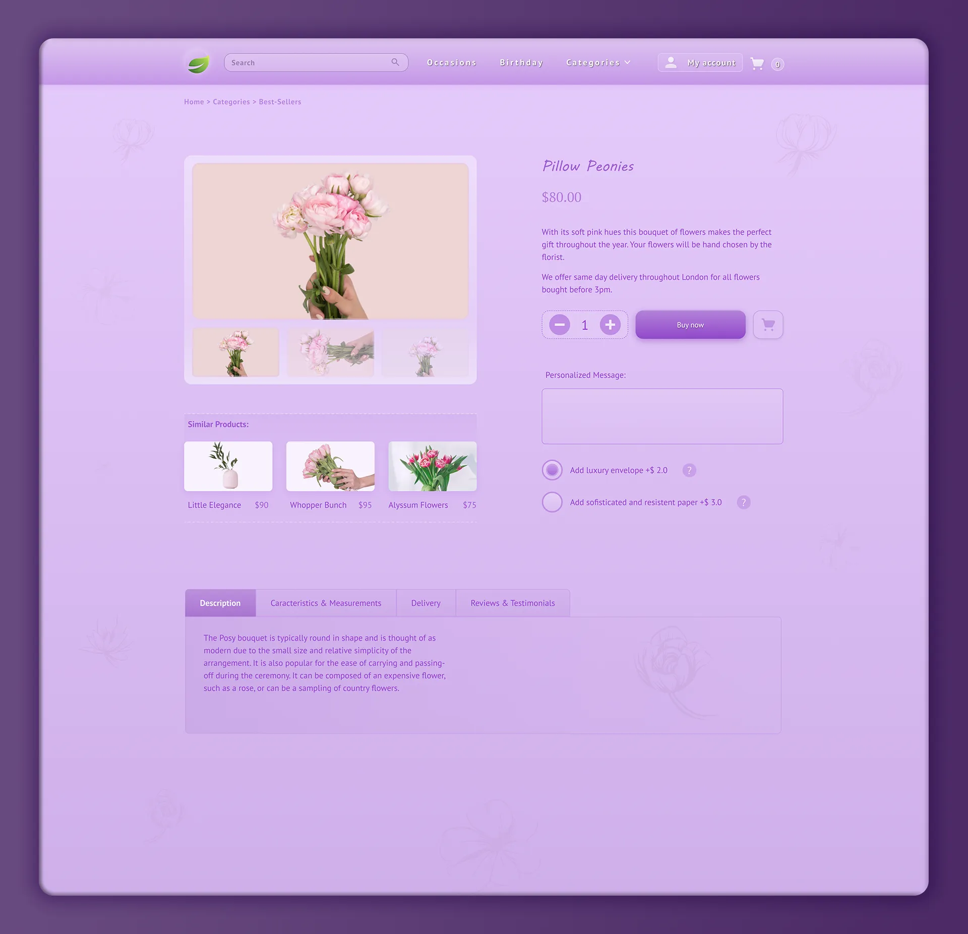 Product section of the flower store called Masay Mart.